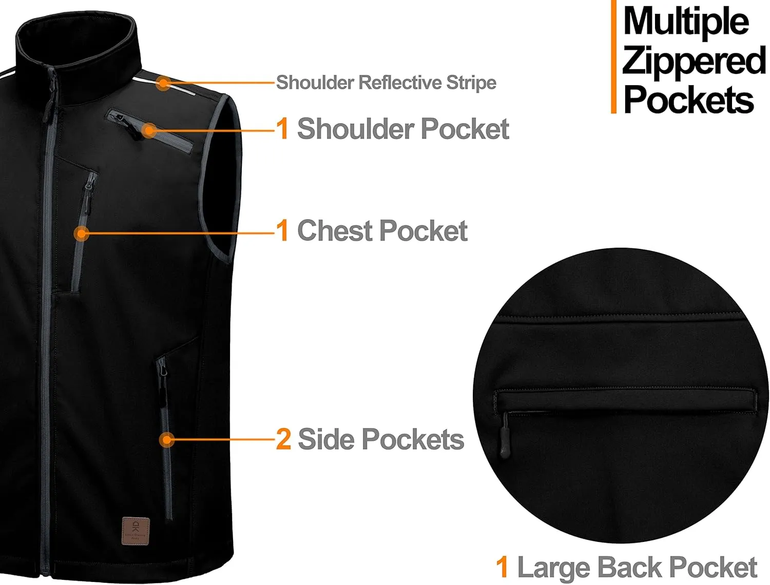 Little Donkey Andy Men's Lightweight Fleece Lined Softshell Vest Windproof Sleeveless Jacket for Hiking Travel Golf