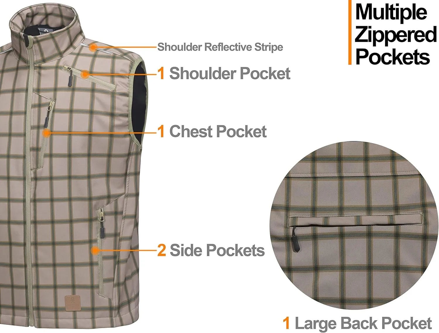 Little Donkey Andy Men's Lightweight Fleece Lined Softshell Vest Windproof Sleeveless Jacket for Hiking Travel Golf