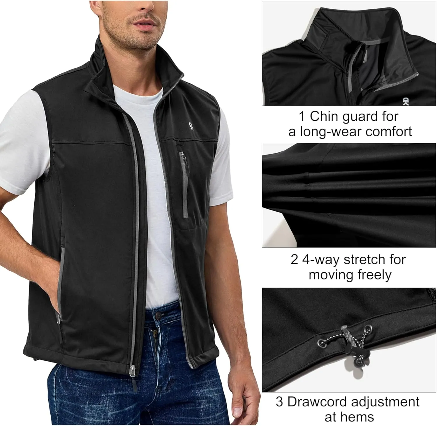 Little Donkey Andy Men's Softshell Vest, Lightweight Golf Vest Windproof Sleeveless Cycling Jacket for Running, Hiking
