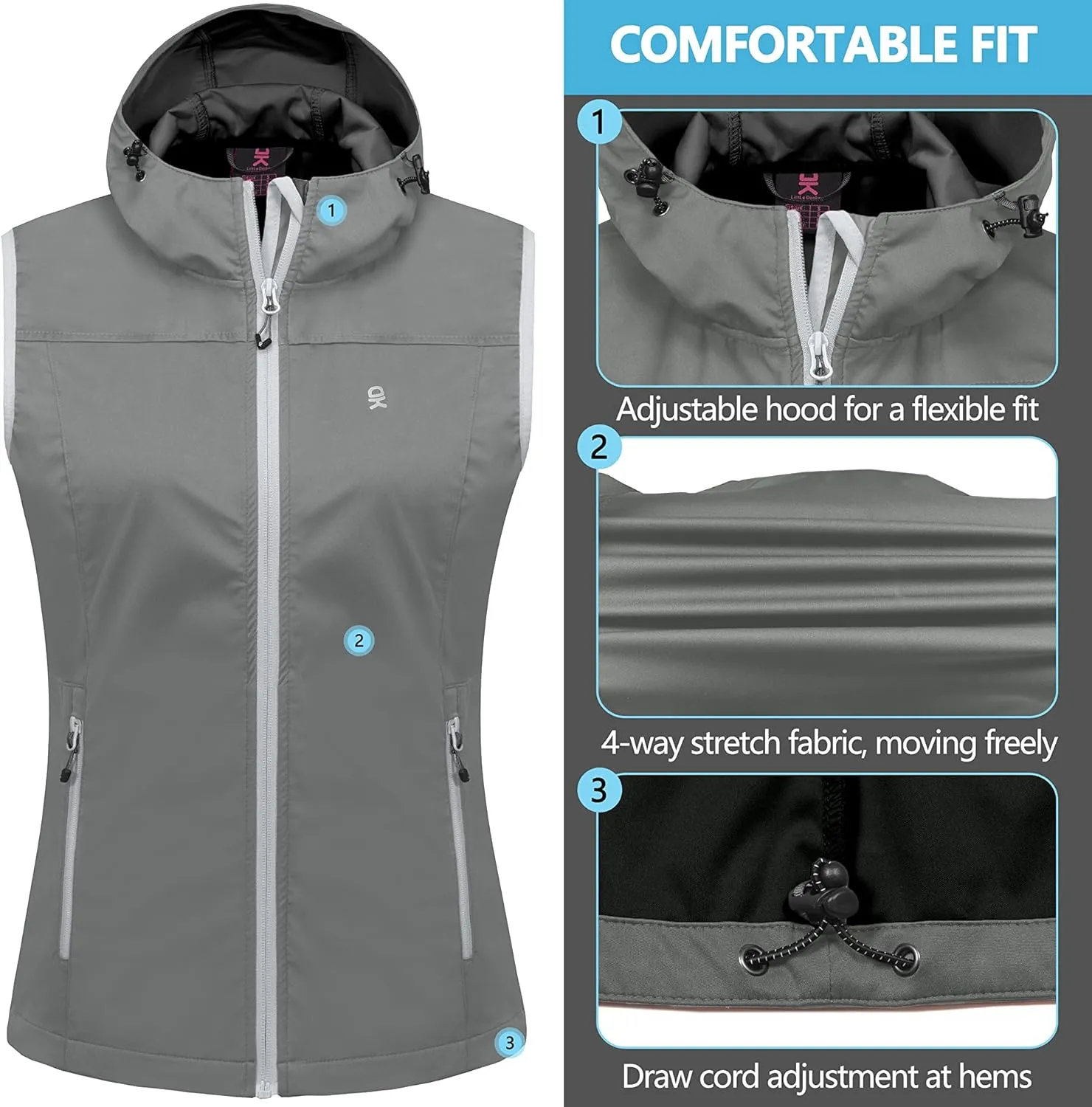 Little Donkey Andy Women's Lightweight Softshell Vest, Windproof Sleeveless Jacket for Running Hiking Travel