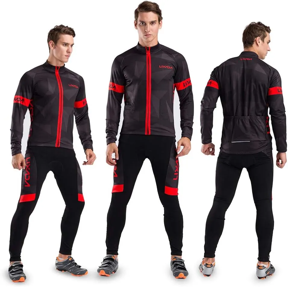 Lixada Men's Cycling Jersey Suit Winter Thermal Fleece Long Sleeve MTB Road Bicycle Shirt with 3D Tights Padded Pants