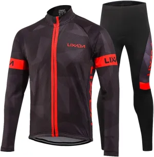 Lixada Men's Cycling Jersey Suit Winter Thermal Fleece Long Sleeve MTB Road Bicycle Shirt with 3D Tights Padded Pants