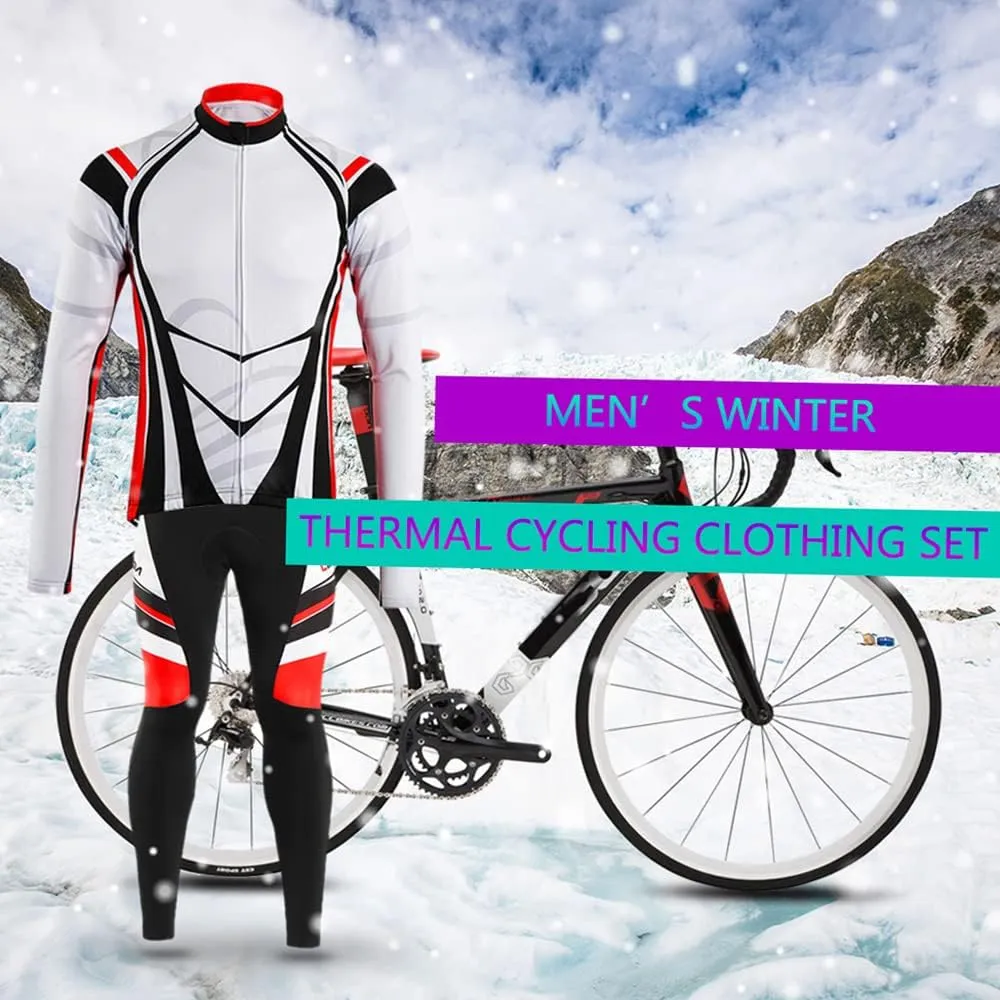 Lixada Men's Cycling Jersey Suit Winter Thermal Fleece Long Sleeve MTB Road Bicycle Shirt with 3D Tights Padded Pants