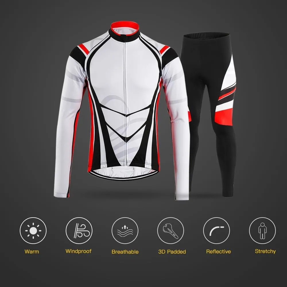 Lixada Men's Cycling Jersey Suit Winter Thermal Fleece Long Sleeve MTB Road Bicycle Shirt with 3D Tights Padded Pants