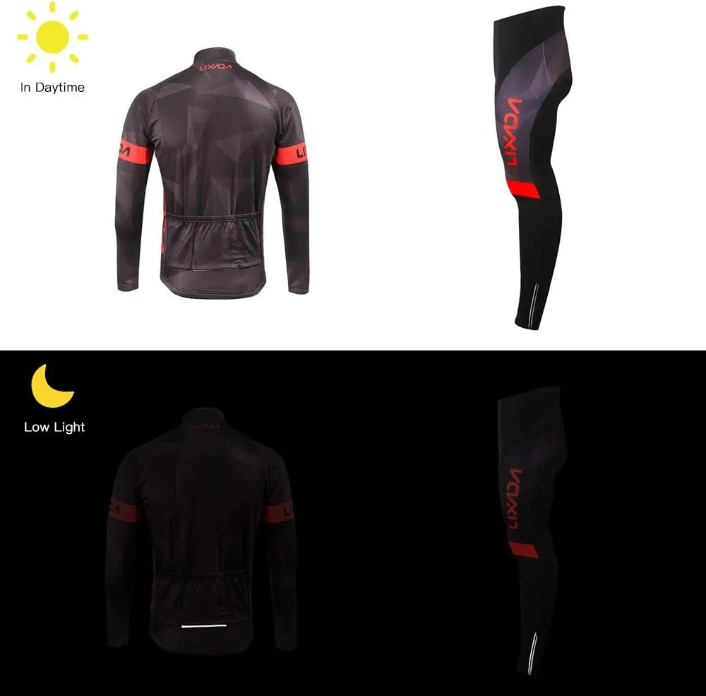 Lixada Men's Cycling Jersey Suit Winter Thermal Fleece Long Sleeve MTB Road Bicycle Shirt with 3D Tights Padded Pants