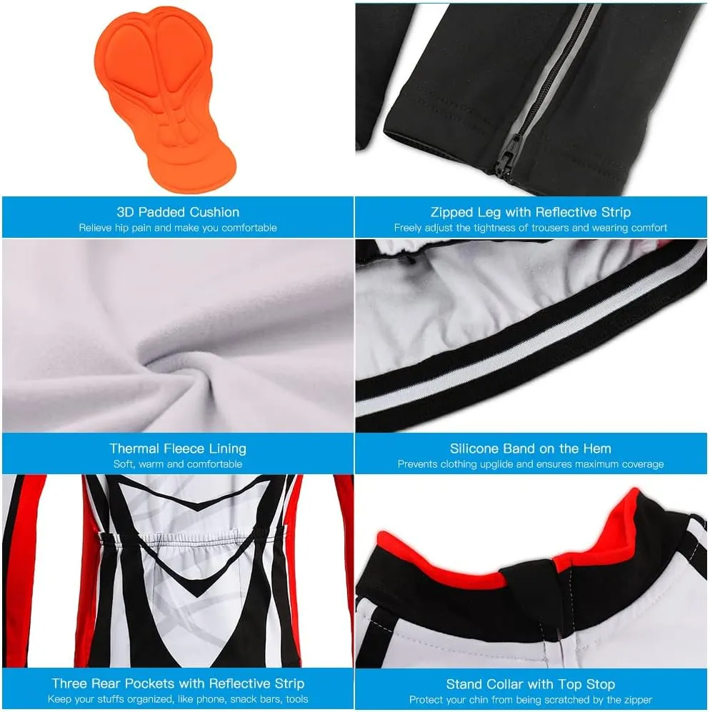 Lixada Men's Cycling Jersey Suit Winter Thermal Fleece Long Sleeve MTB Road Bicycle Shirt with 3D Tights Padded Pants