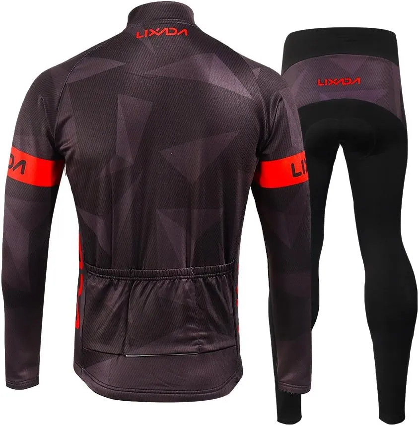 Lixada Men's Cycling Jersey Suit Winter Thermal Fleece Long Sleeve MTB Road Bicycle Shirt with 3D Tights Padded Pants