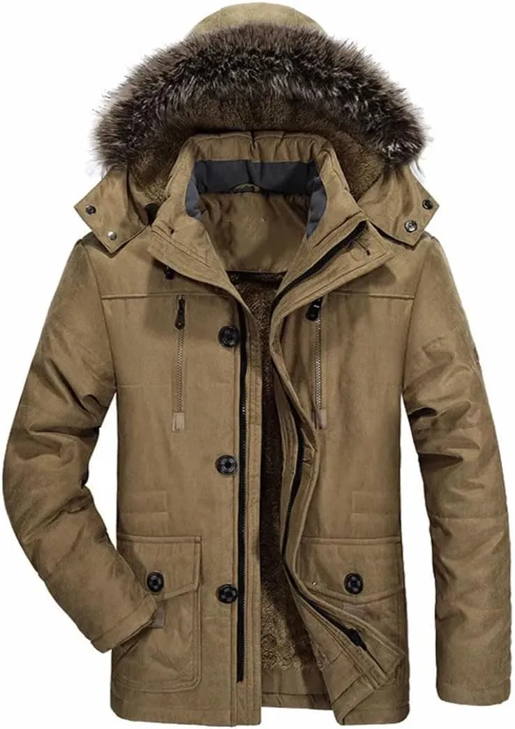 Long Outdoor Jakcket Wool Liner Hooded Jacket Snow Parkas Thicken Men Winter Plush Hooded Padded Cotton Coat