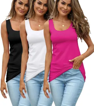 Long Tank Tops for Women Cotton Coamisoles Yoga Workout Shirts Tunic Sleeveless Layering Undershirts 3 Packs