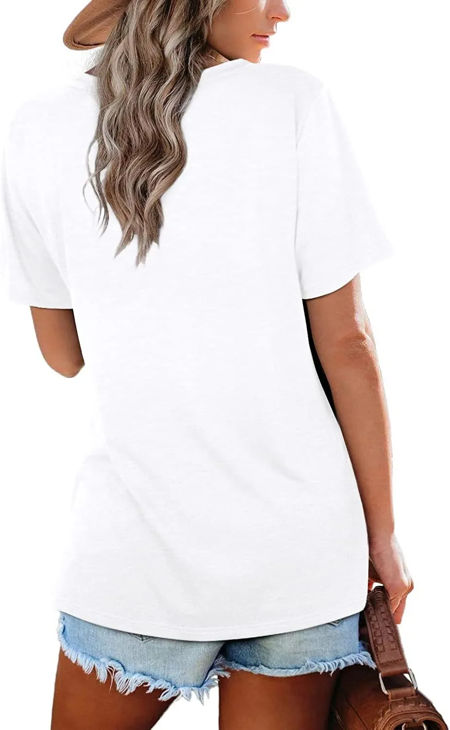 Lunivop Womens Tops Casual V Neck Short Sleeve Solid Color Basic T Shirt