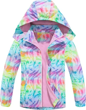 M2C Girls Outdoor Floral Fleece Lined Light Windproof Jacket with Hood