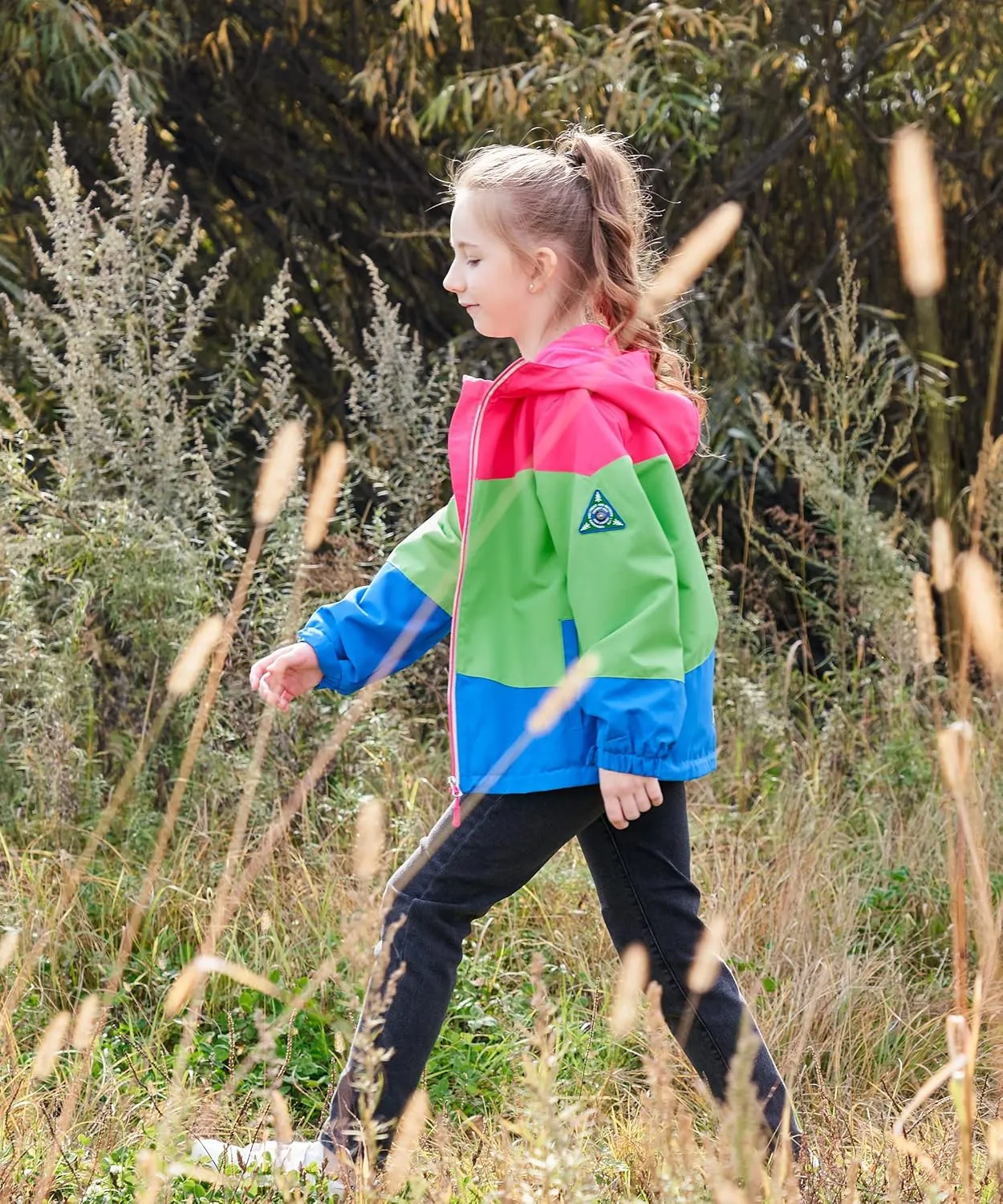 M2C Girls Outdoor Floral Fleece Lined Light Windproof Jacket with Hood