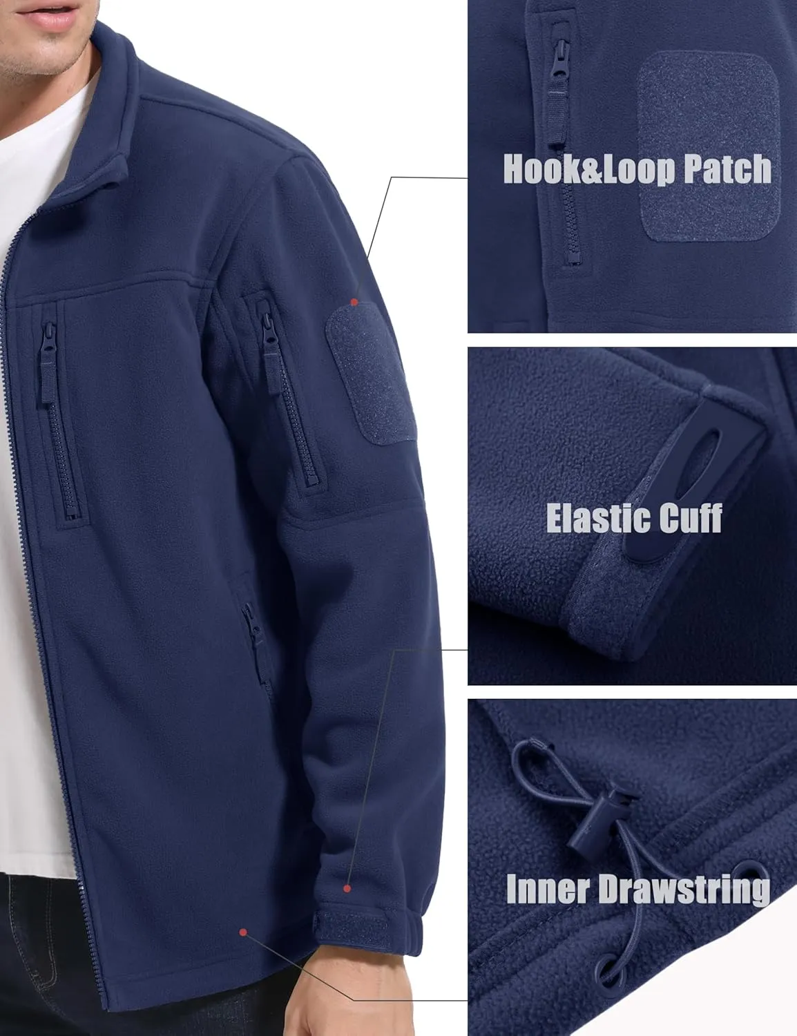 MAGCOMSEN Men's Full-Zip Fleece Jacket Casual Stand Collar Outwear Winter Tactical Jackets Warm Coats