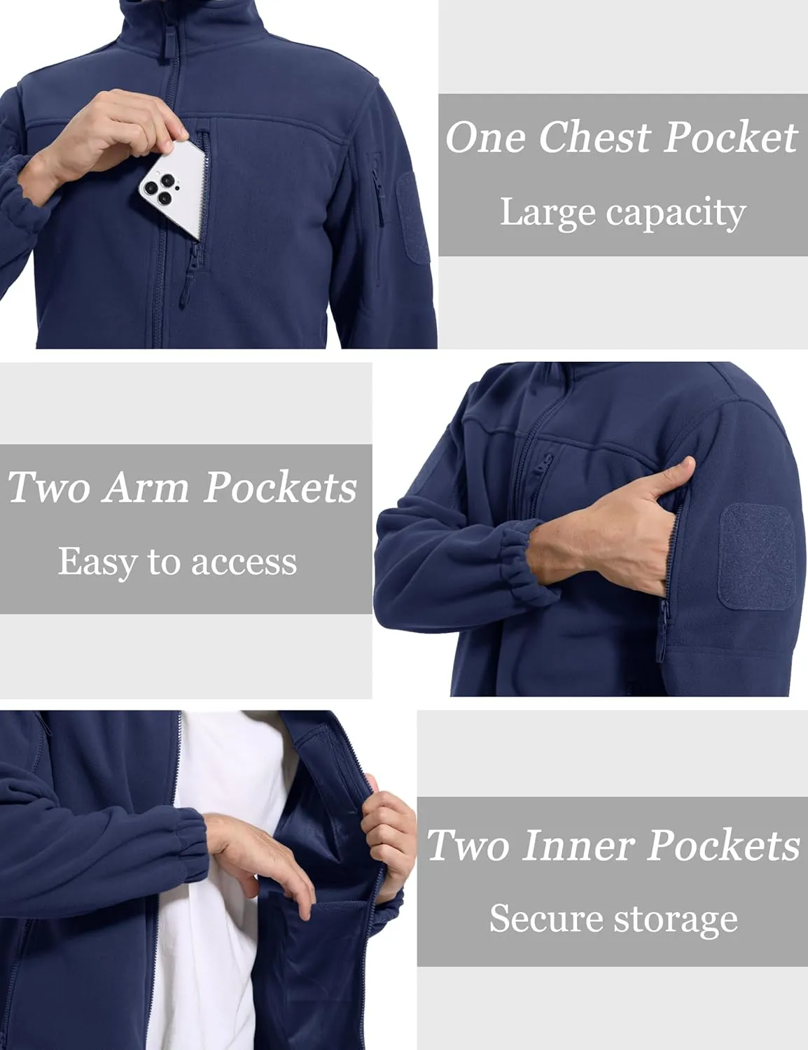 MAGCOMSEN Men's Full-Zip Fleece Jacket Casual Stand Collar Outwear Winter Tactical Jackets Warm Coats
