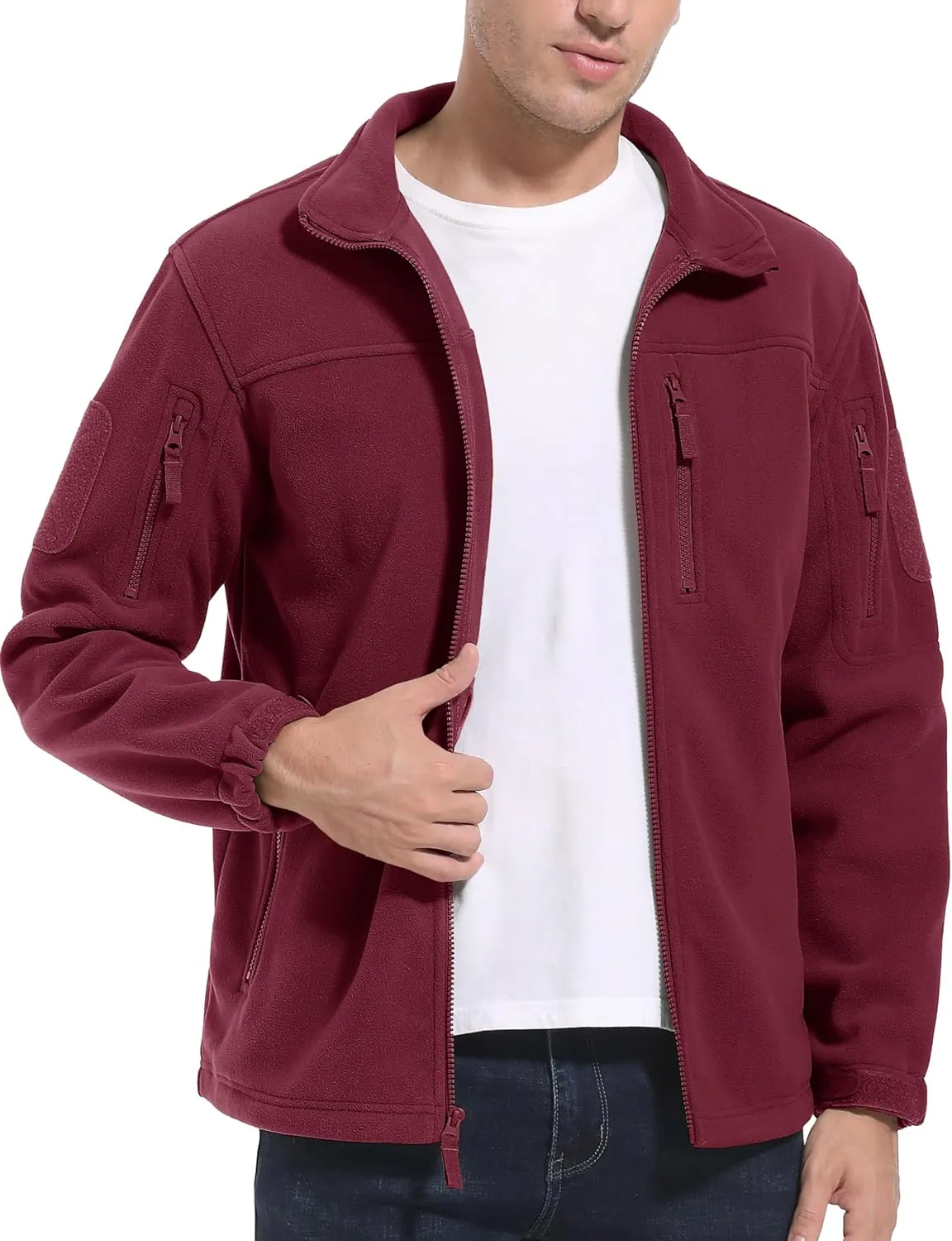 MAGCOMSEN Men's Full-Zip Fleece Jacket Casual Stand Collar Outwear Winter Tactical Jackets Warm Coats