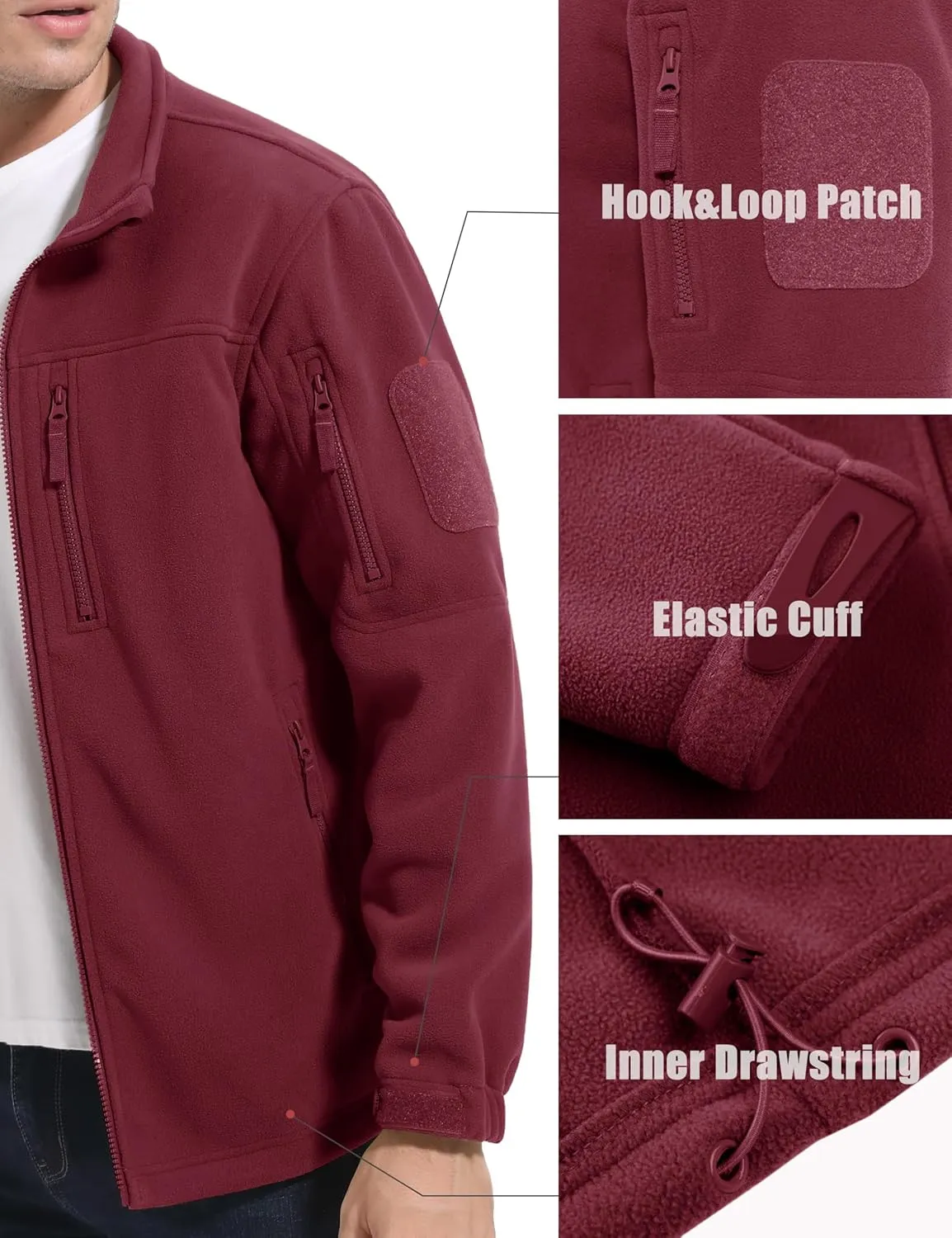 MAGCOMSEN Men's Full-Zip Fleece Jacket Casual Stand Collar Outwear Winter Tactical Jackets Warm Coats