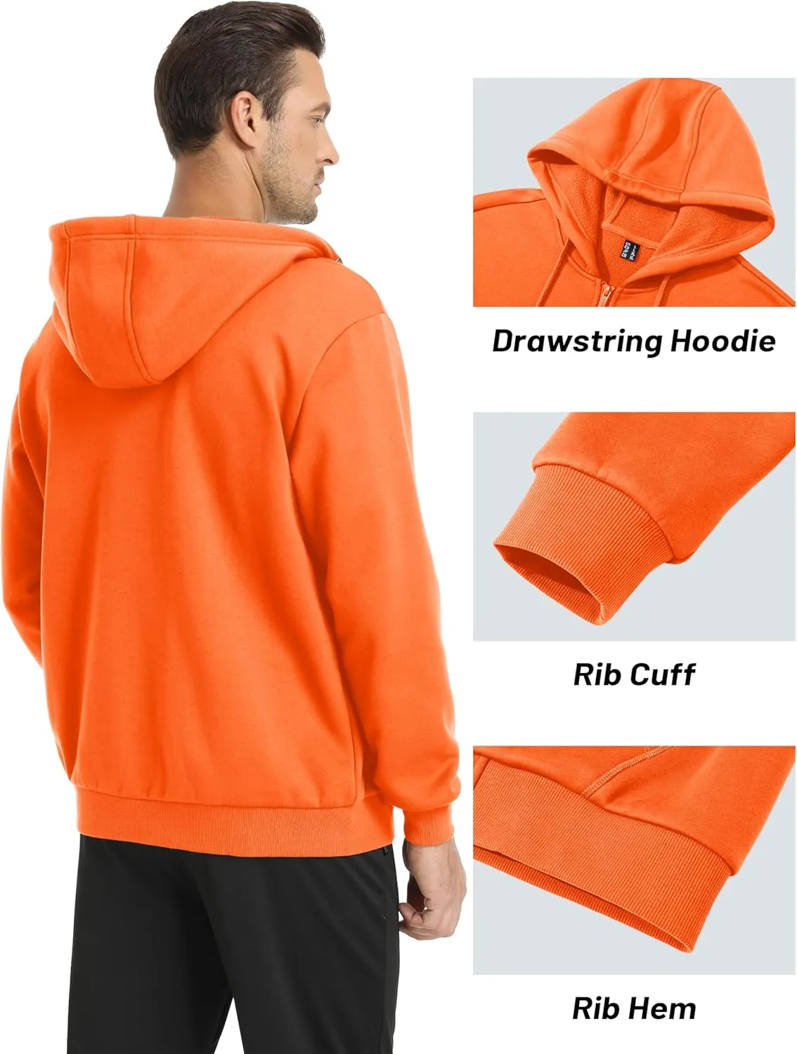 MAGCOMSEN Men's Hoodies Full Zip Up Sweatshirt Fleece Lined Midweigt Hooded Jacket with Pockets Casual Sports Sweater