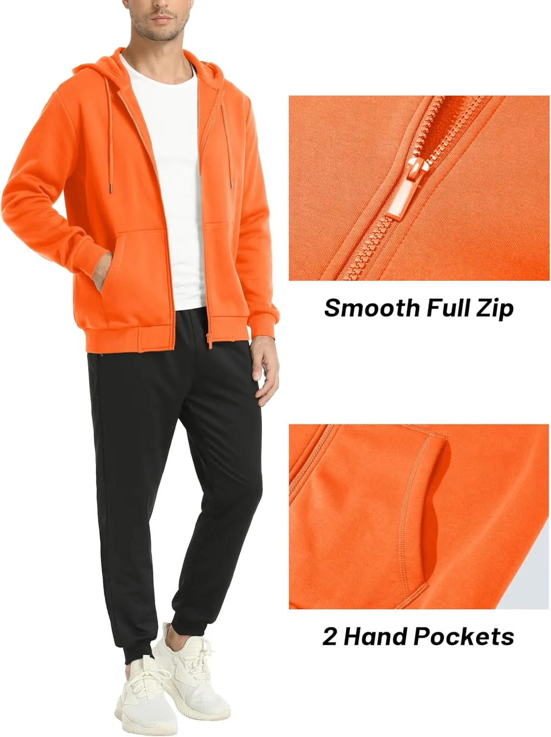 MAGCOMSEN Men's Hoodies Full Zip Up Sweatshirt Fleece Lined Midweigt Hooded Jacket with Pockets Casual Sports Sweater