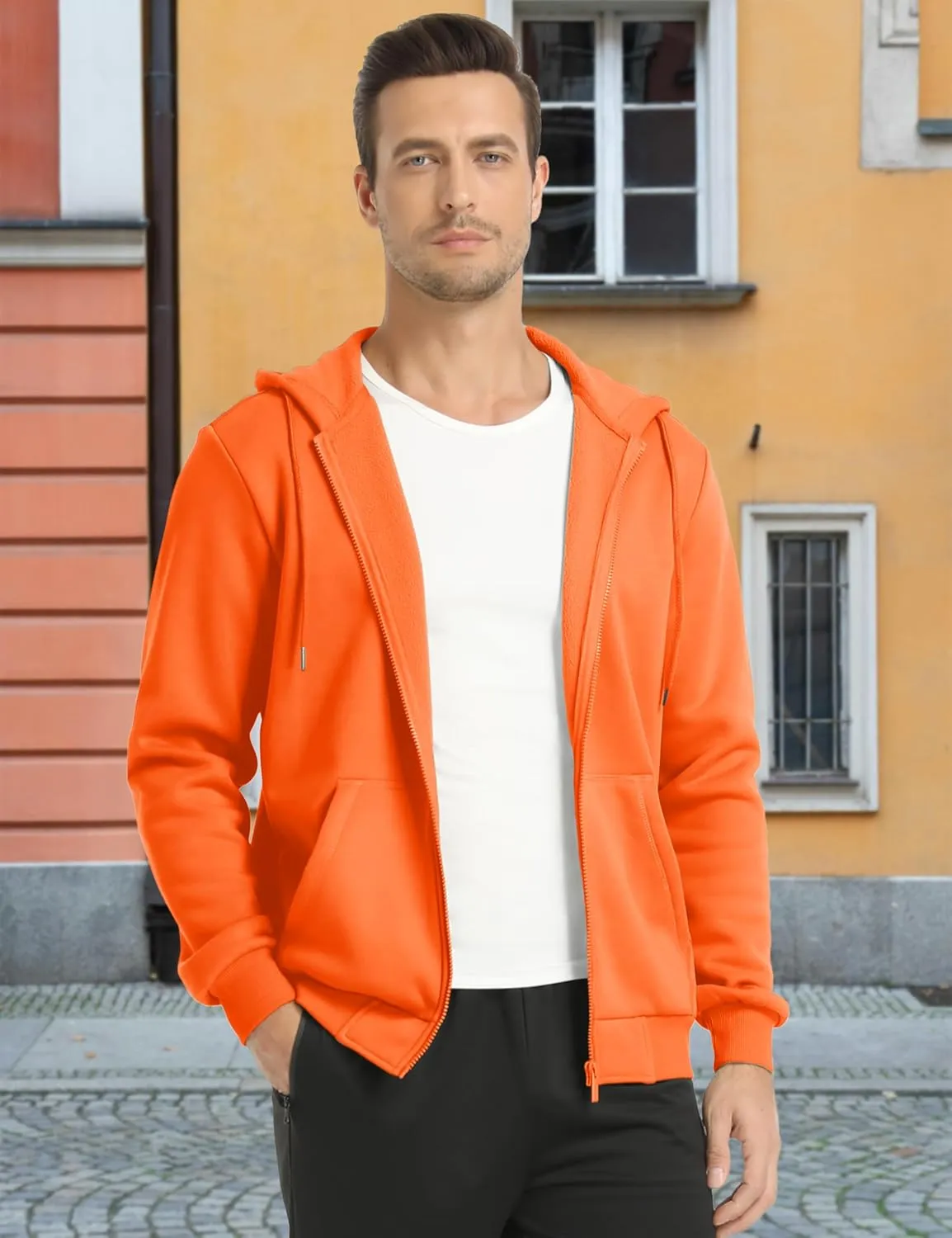 MAGCOMSEN Men's Hoodies Full Zip Up Sweatshirt Fleece Lined Midweigt Hooded Jacket with Pockets Casual Sports Sweater