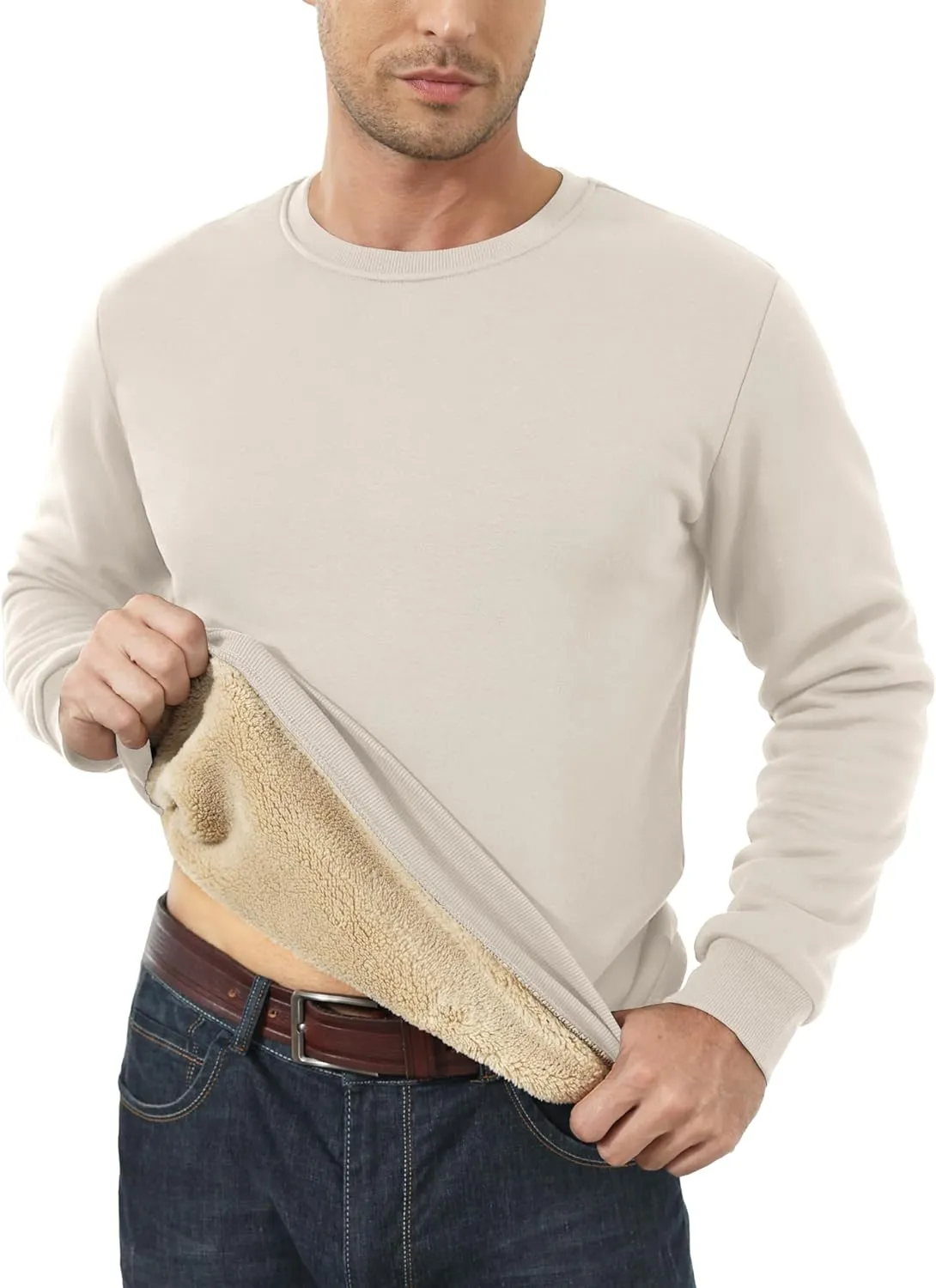 MAGCOMSEN Men's Sherpa Lined Sweatshirts Fleece Pullover Basic Tops Warm Crewneck Winter Sweatshirt