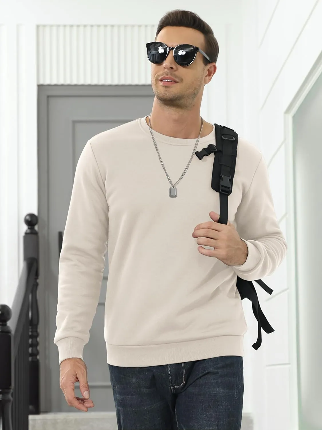 MAGCOMSEN Men's Sherpa Lined Sweatshirts Fleece Pullover Basic Tops Warm Crewneck Winter Sweatshirt