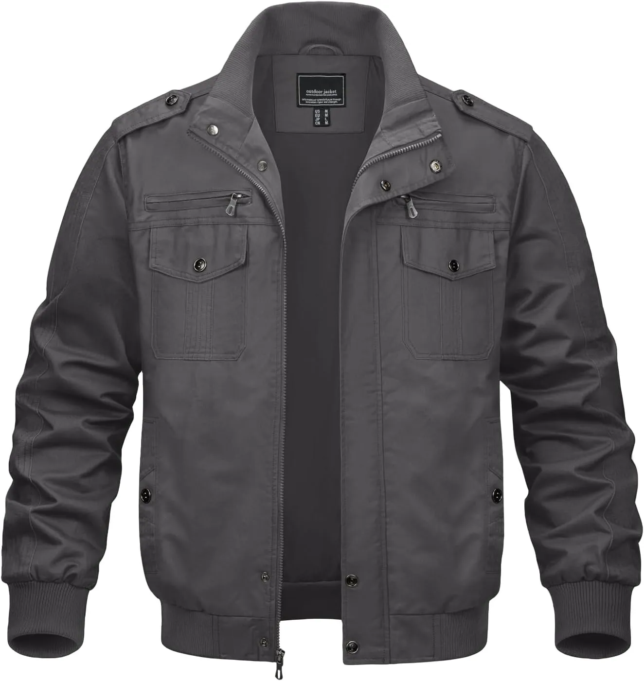 MAGNIVIT Men's Military Lightweight Army Windbreaker Cargo Jacket With Stand Collar, Zip Front, 7 Pockets - Cotton