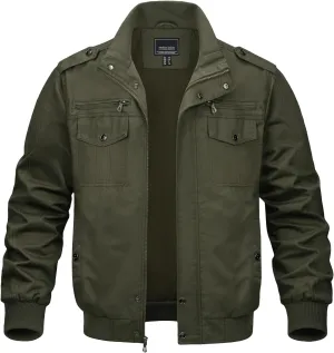 MAGNIVIT Men's Military Lightweight Army Windbreaker Cargo Jacket With Stand Collar, Zip Front, 7 Pockets - Cotton