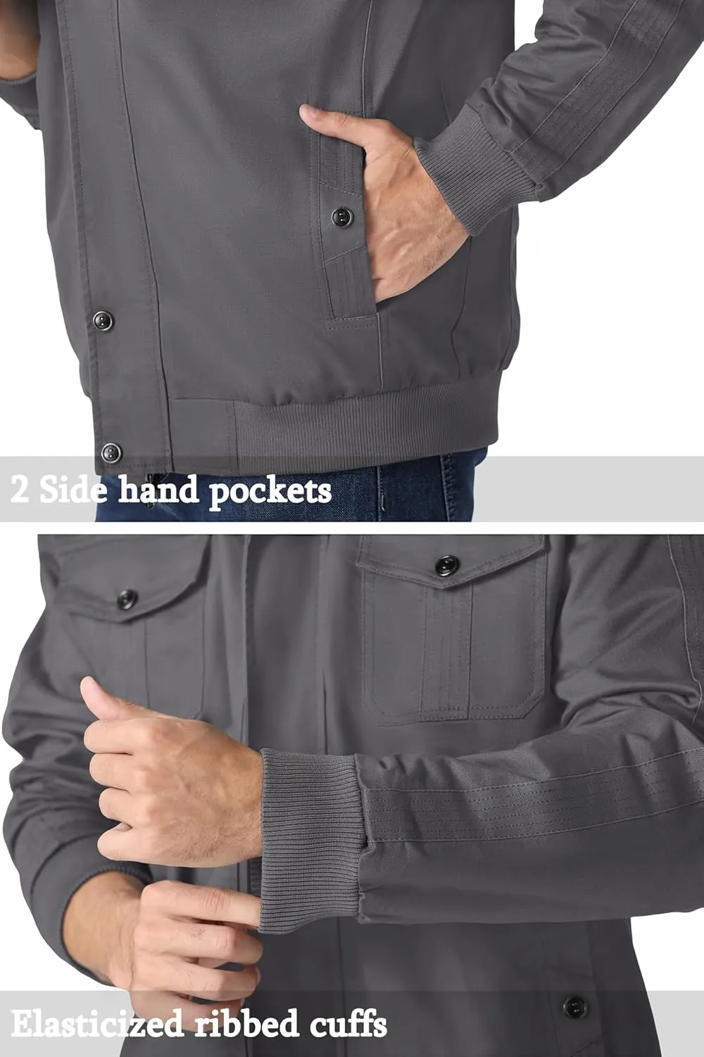 MAGNIVIT Men's Military Lightweight Army Windbreaker Cargo Jacket With Stand Collar, Zip Front, 7 Pockets - Cotton