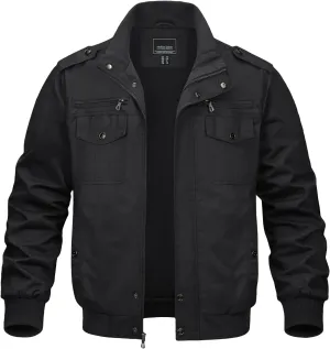 MAGNIVIT Men's Military Lightweight Army Windbreaker Cargo Jacket With Stand Collar, Zip Front, 7 Pockets - Cotton