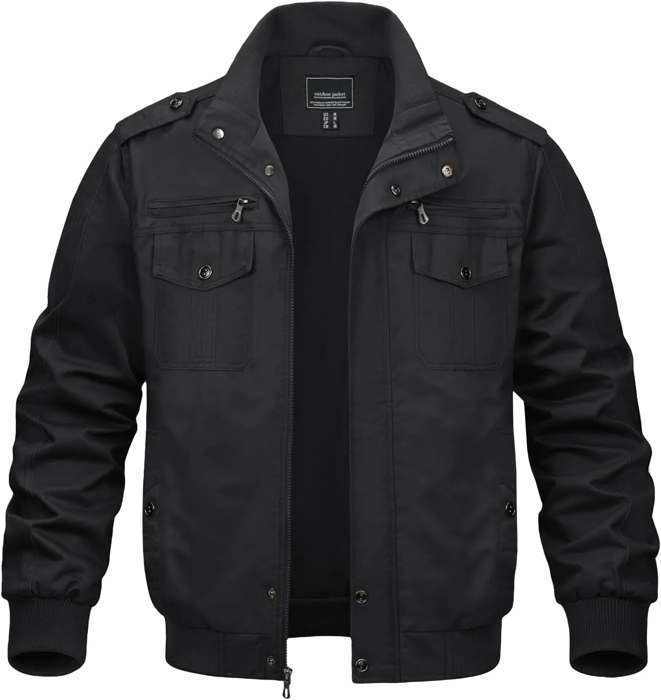 MAGNIVIT Men's Military Lightweight Army Windbreaker Cargo Jacket With Stand Collar, Zip Front, 7 Pockets - Cotton