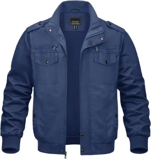 MAGNIVIT Men's Military Lightweight Army Windbreaker Cargo Jacket With Stand Collar, Zip Front, 7 Pockets - Cotton