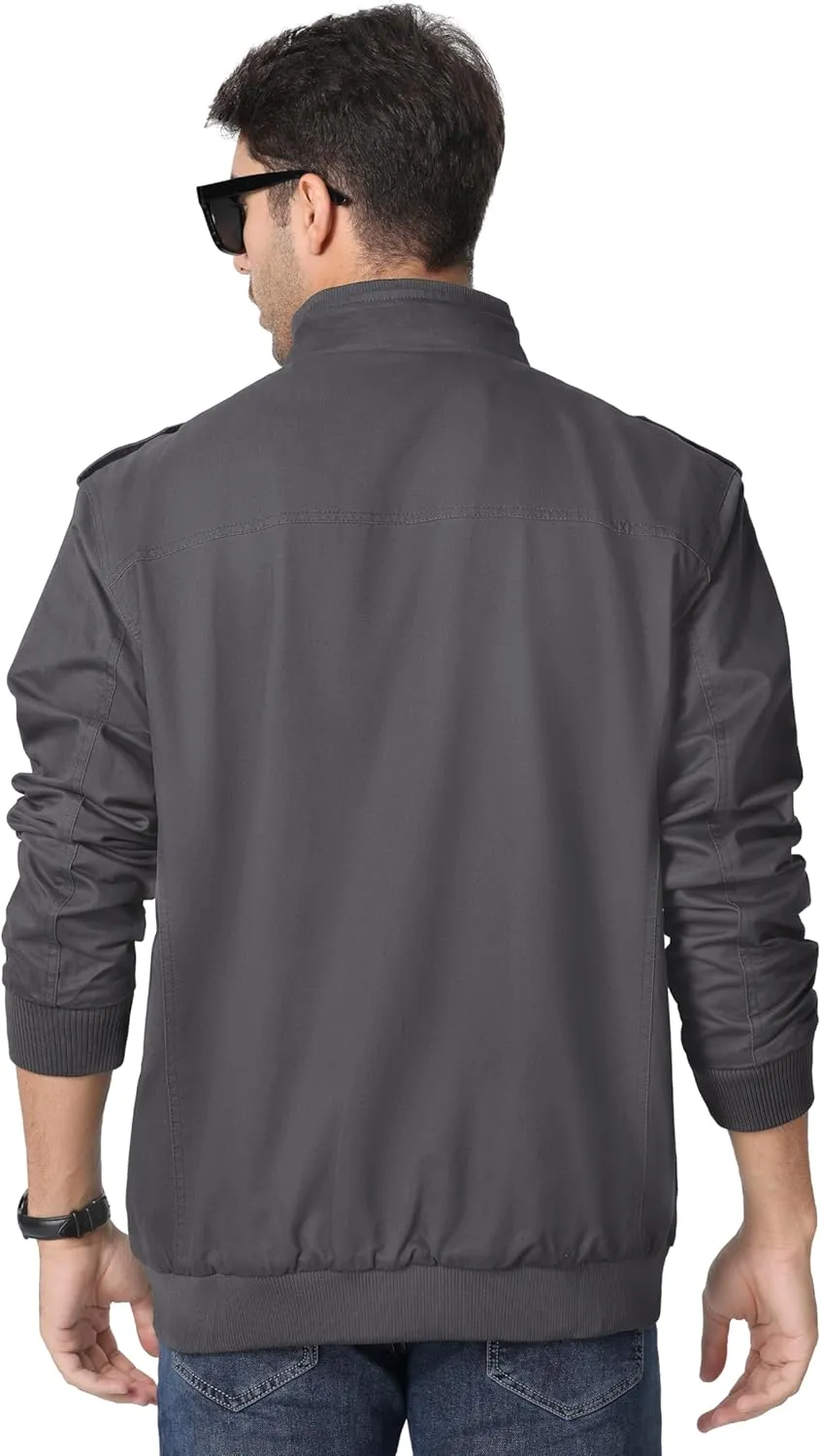 MAGNIVIT Men's Military Lightweight Army Windbreaker Cargo Jacket With Stand Collar, Zip Front, 7 Pockets - Cotton