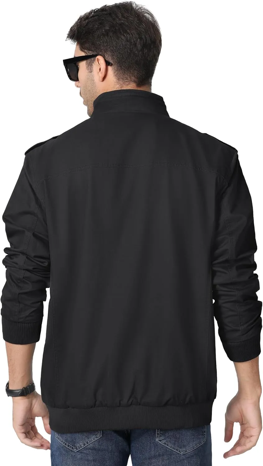 MAGNIVIT Men's Military Lightweight Army Windbreaker Cargo Jacket With Stand Collar, Zip Front, 7 Pockets - Cotton
