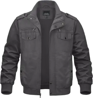 MAGNIVIT Men's Military Lightweight Army Windbreaker Cargo Jacket With Stand Collar, Zip Front, 7 Pockets - Cotton