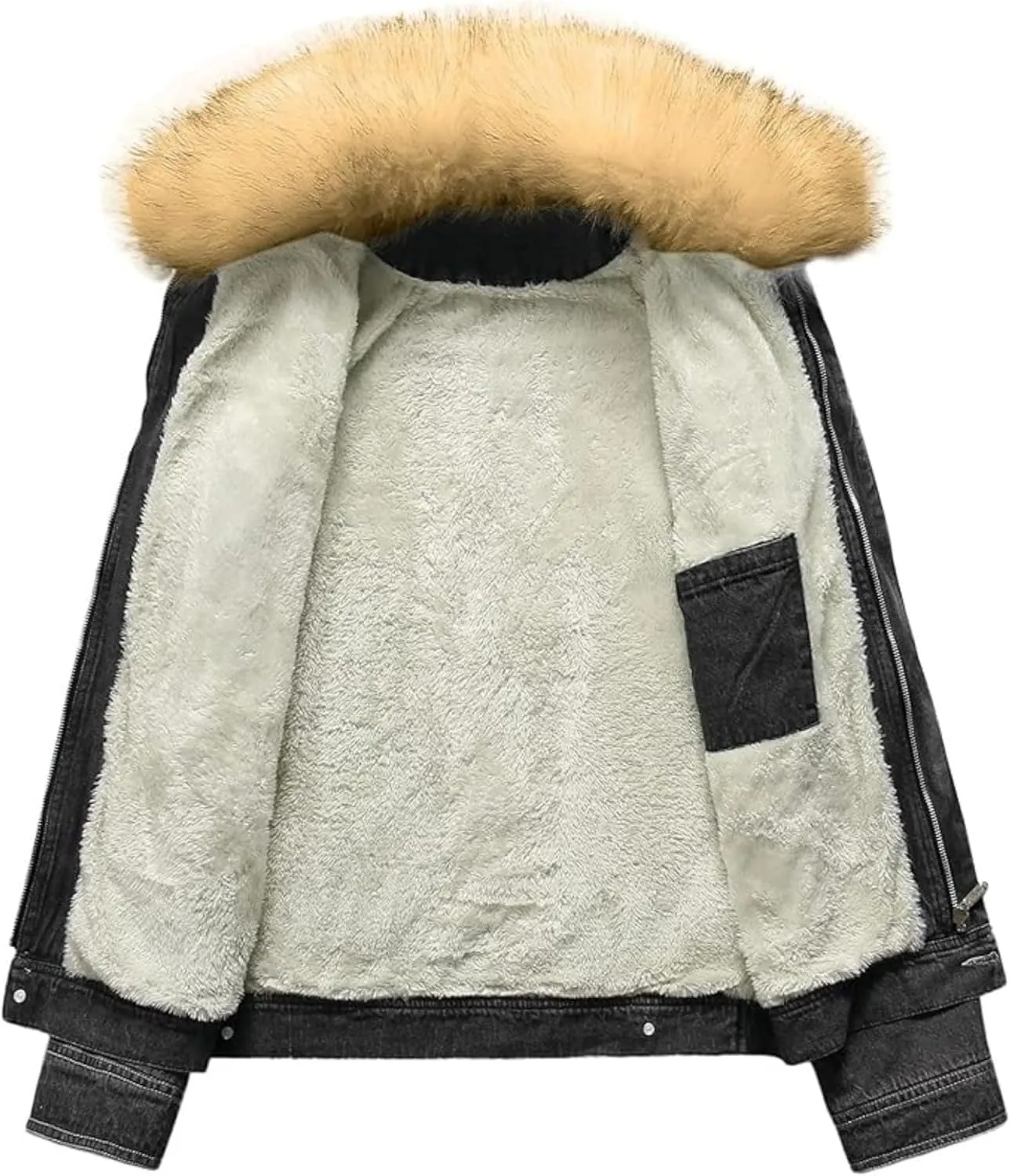 Maiyifu-GJ Men's Sherpa Lined Distressed Denim Jacket Casual Faux Fur Collar Fleece Coat Winter Jeans Trucker Jacket
