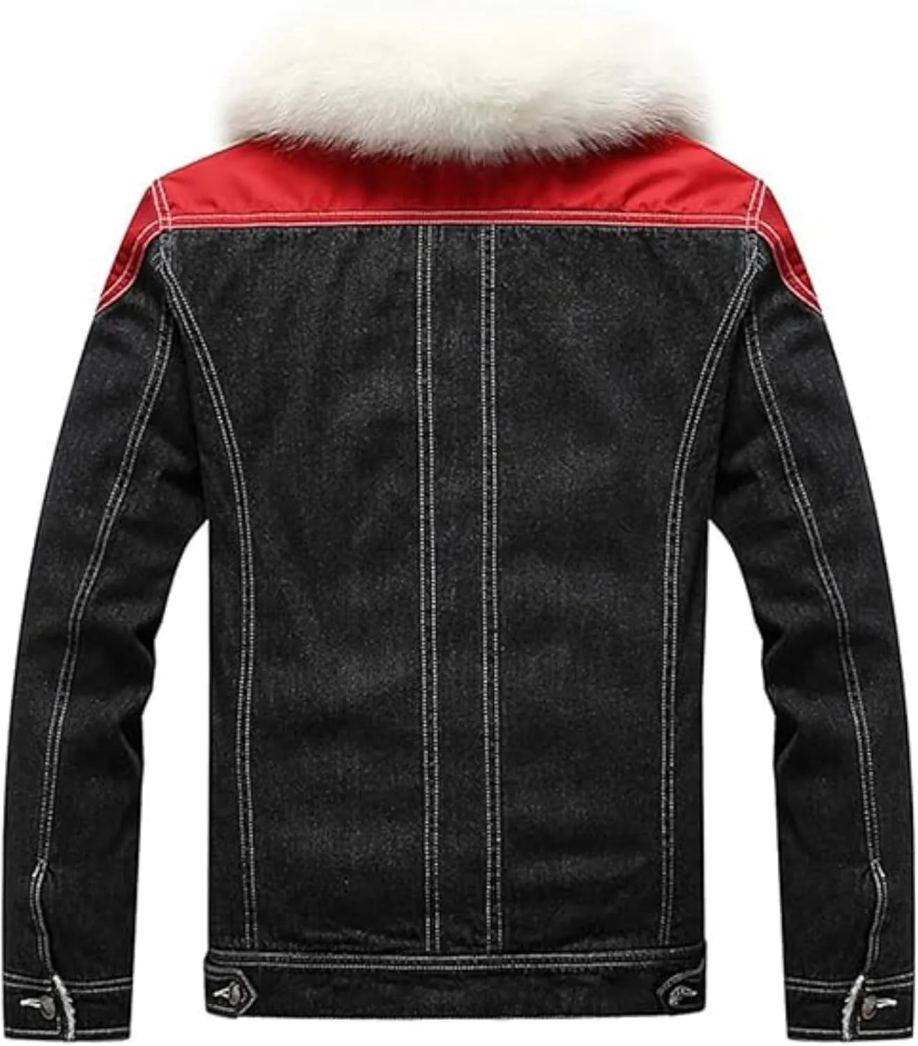 Maiyifu-GJ Men's Sherpa Lined Distressed Denim Jacket Casual Faux Fur Collar Fleece Coat Winter Jeans Trucker Jacket