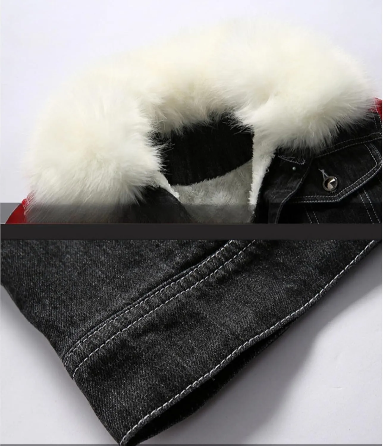Maiyifu-GJ Men's Sherpa Lined Distressed Denim Jacket Casual Faux Fur Collar Fleece Coat Winter Jeans Trucker Jacket