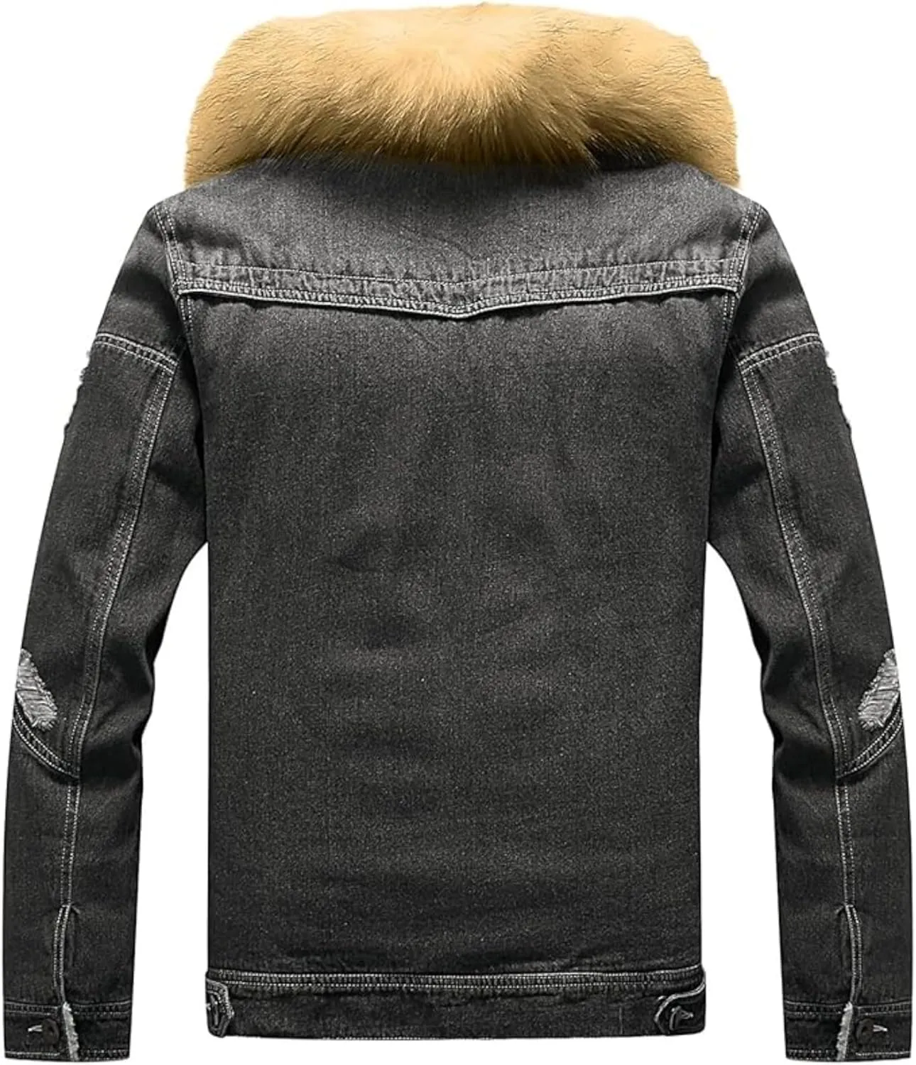 Maiyifu-GJ Men's Sherpa Lined Distressed Denim Jacket Casual Faux Fur Collar Fleece Coat Winter Jeans Trucker Jacket