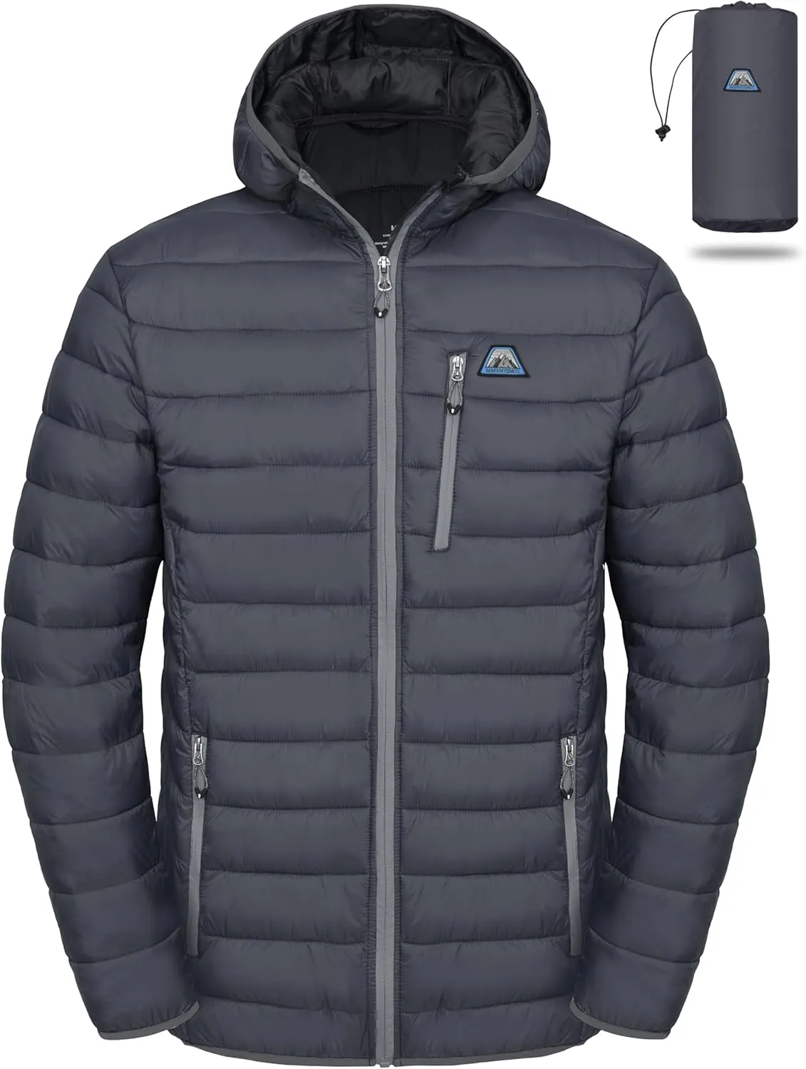 Mapamyumco Men's Packable Lightweight Puffer Jacket Hooded Windproof Winter Coat with Recycled Insulation