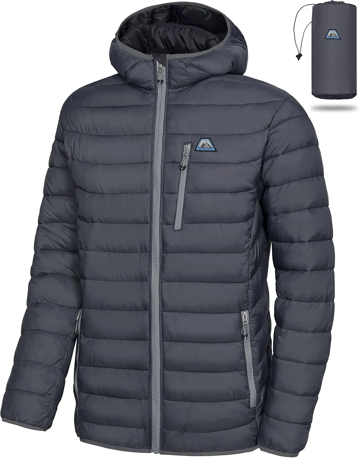Mapamyumco Men's Packable Lightweight Puffer Jacket Hooded Windproof Winter Coat with Recycled Insulation