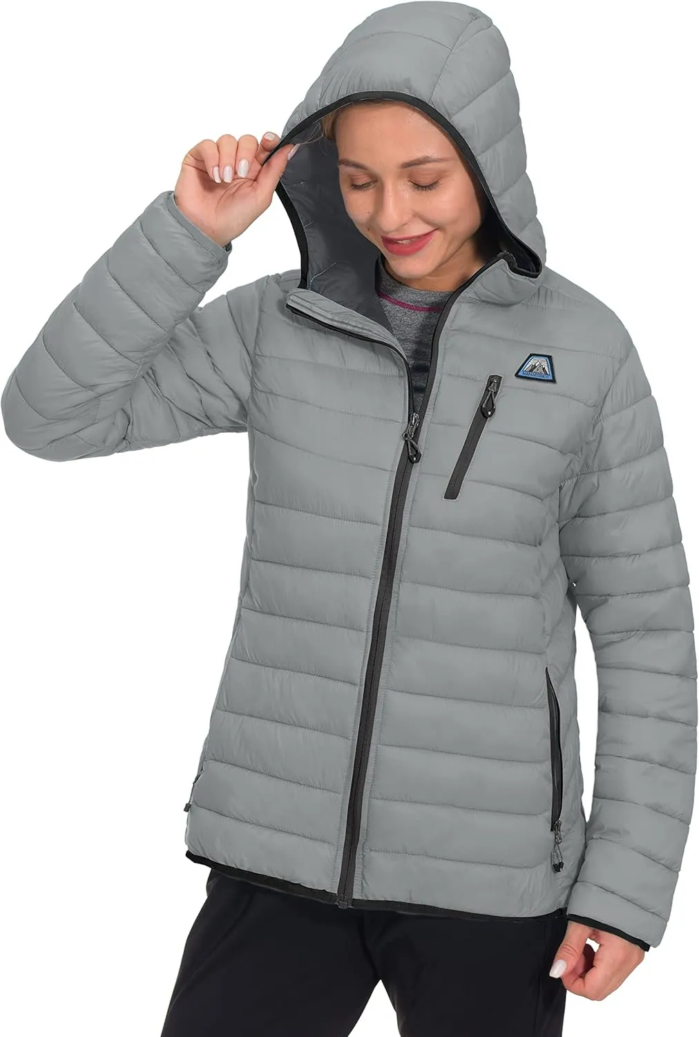 Mapamyumco Women's Puffer Jacket, Lightweight Hooded Winter Coat Windproof and Packable