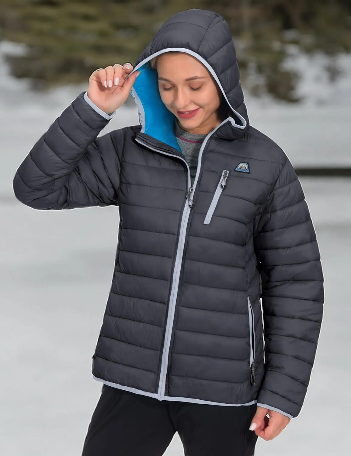 Mapamyumco Women's Puffer Jacket, Lightweight Hooded Winter Coat Windproof and Packable