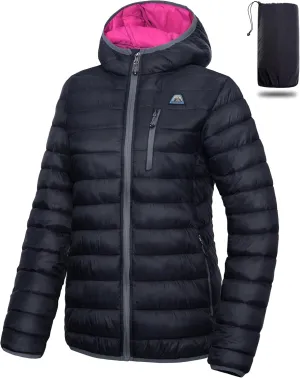 Mapamyumco Women's Puffer Jacket, Lightweight Hooded Winter Coat Windproof and Packable