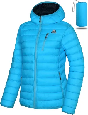 Mapamyumco Women's Puffer Jacket, Lightweight Hooded Winter Coat Windproof and Packable
