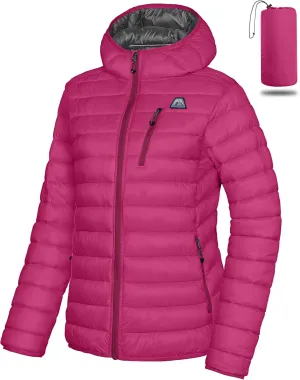Mapamyumco Women's Puffer Jacket, Lightweight Hooded Winter Coat Windproof and Packable