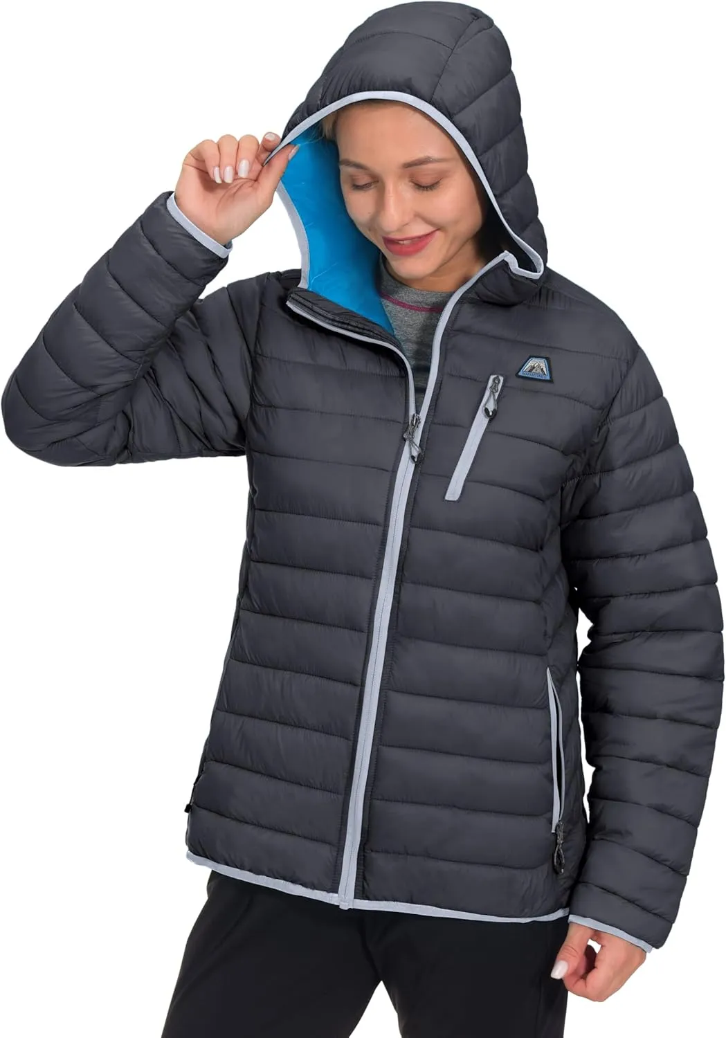 Mapamyumco Women's Puffer Jacket, Lightweight Hooded Winter Coat Windproof and Packable