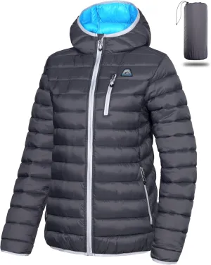 Mapamyumco Women's Puffer Jacket, Lightweight Hooded Winter Coat Windproof and Packable