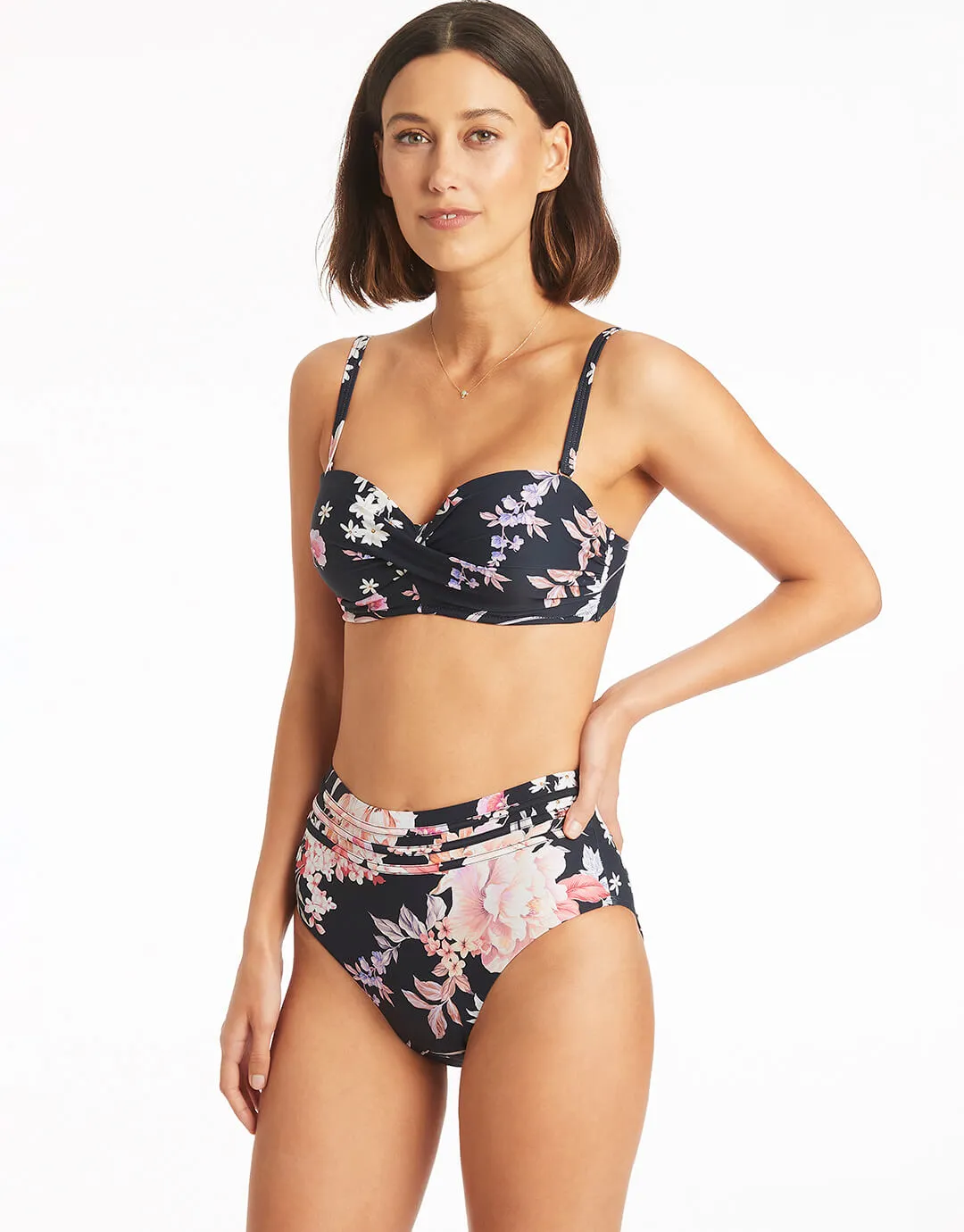 Martini Twist Bandeau Bikini Top - Black