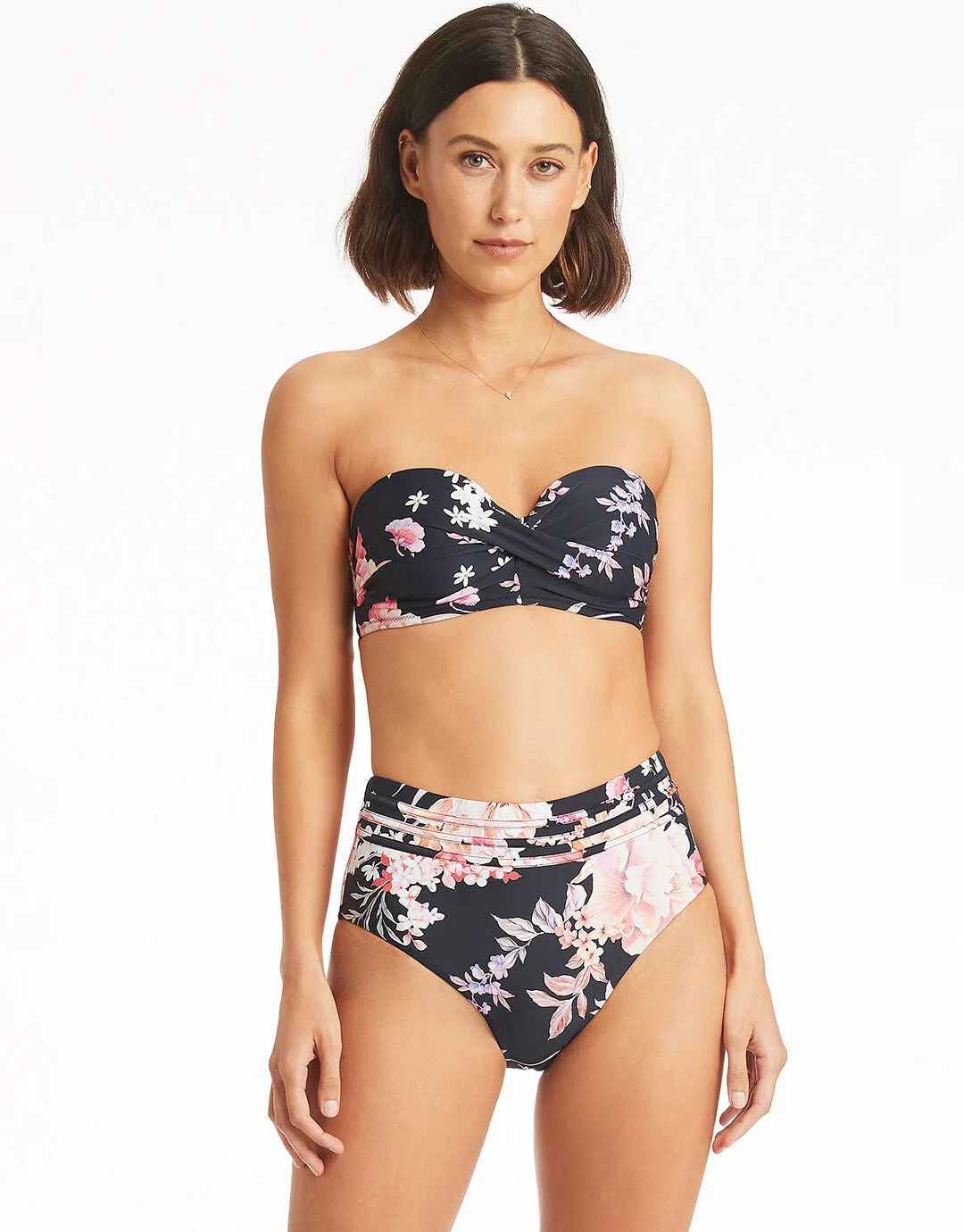Martini Twist Bandeau Bikini Top - Black