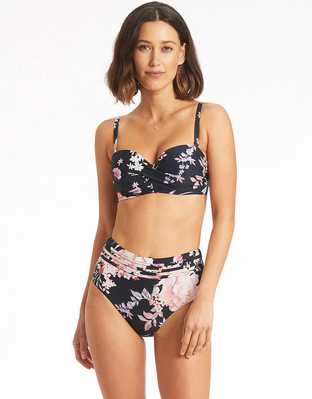 Martini Twist Bandeau Bikini Top - Black